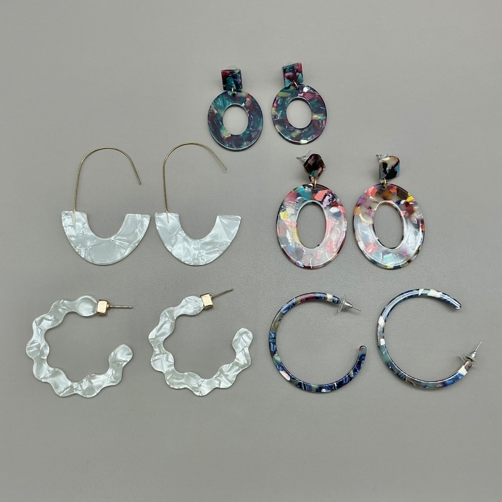 Acrylic Resin Earring Lot Women Multicolor White Marble Tortoise Shell Hoops 5pk